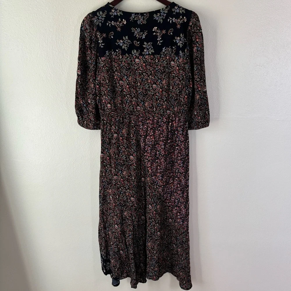 FatFace Multicolor Nate Craft Floral Print Puff Sleeve V-neck Midi Dress Size 12 - Picture 10 of 10